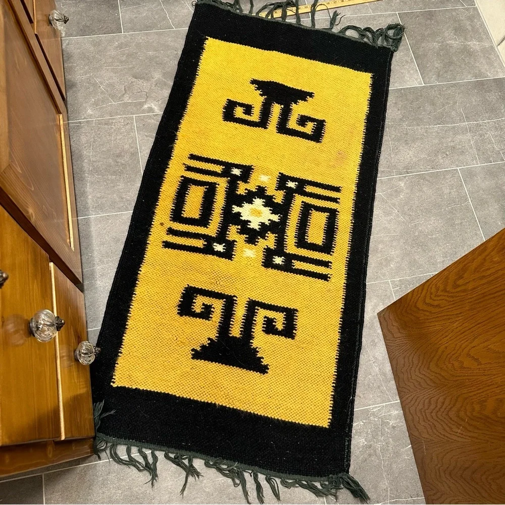 Bundle of‎ wool rugs vintage mustard yellow black boho western runner woven